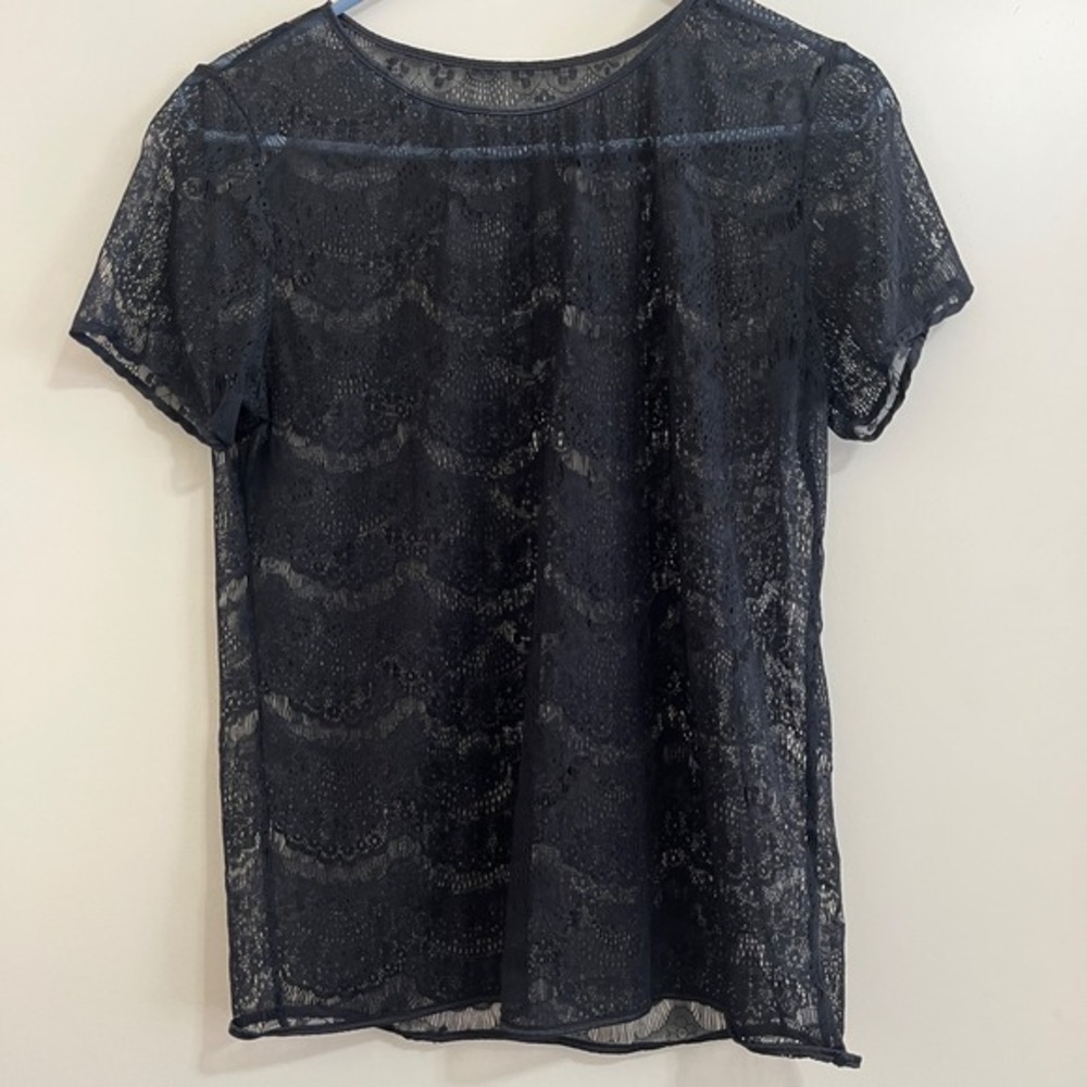 American Apparel‎ Black Lace Sheer Top XSmall Scalloped Goth Model off Duty Alt